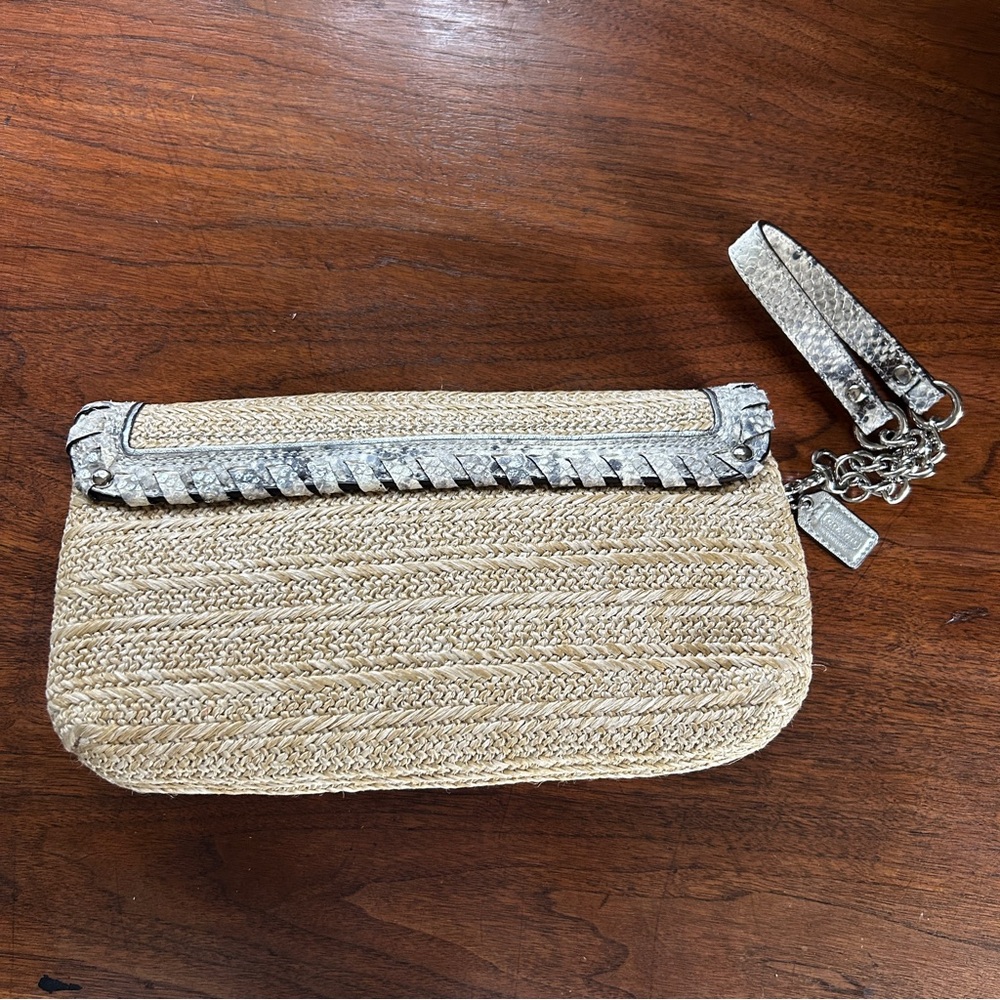 Coach Hampton Straw & Python Leather Trim Clutch … - image 2